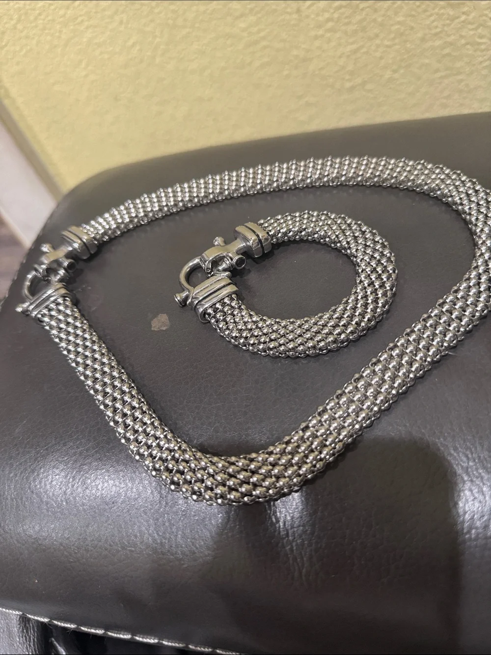 Men's Silver-Tone Chain Necklace and Bracelet Set - Designer Style
